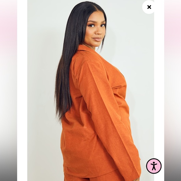 FREE w/ PURCHASE NWT PrettyLittleThing Plus Rust Linen Oversized Blazer - Picture 3 of 9